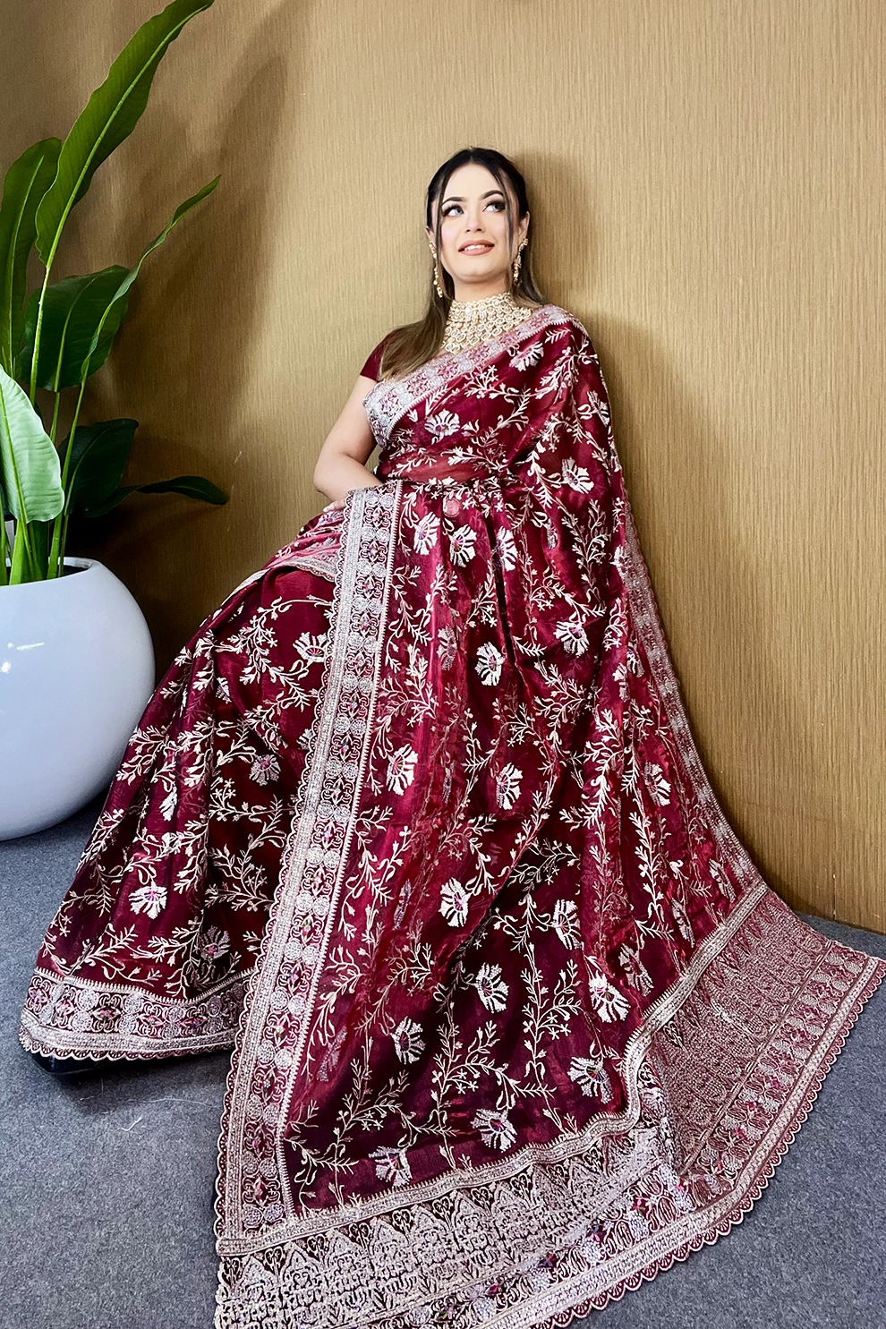 Merun jemi Chu Georgette party Saree